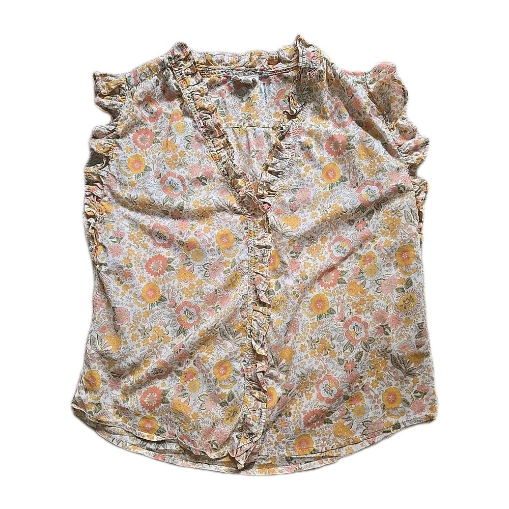 Elan Floral Ruffled Sleeveless Cotton Blouse Women's Small